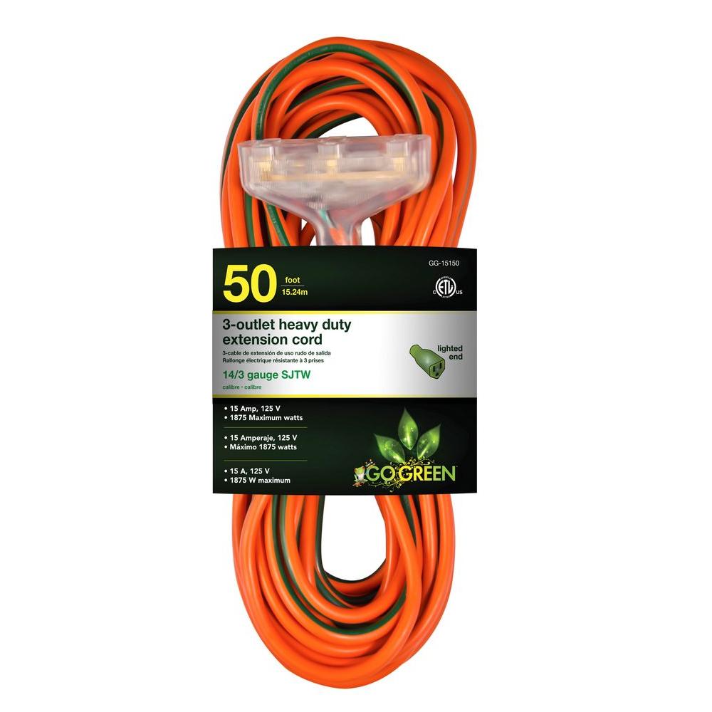 50 FT 14/3 SJT W-A ETL ORANGE  W GREEN STRIPE